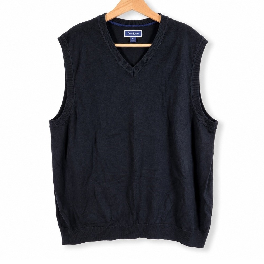 Club Room Sweater Vest Mens XXL Black V-Neck Jersey Knit Casual Preppy
